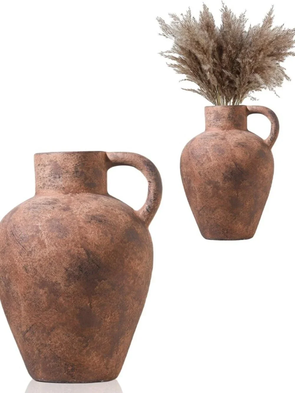 12in Vintage Terracotta Vase with Single Handle - Rustic Home Decor Accent